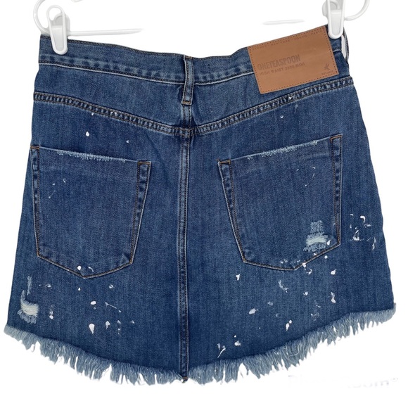 ONE TEASPOON NWT 2020 HIGH WAIST DENIM MINI SKIRT BLUE MOON PAINT SPLATTER 29 - Picture 4 of 9